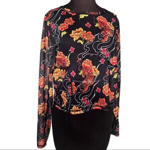 Dolls Kill Poster Girl Confessions Tattoo Print Floral Mesh Fairy Grunge Top 1X